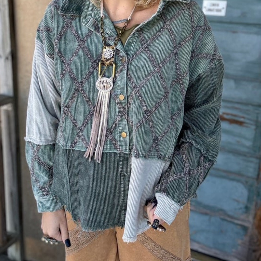 Oli & Hali Sagewood Stitch Corduroy Shacket - Picture 3 of 8